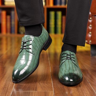 New Men's Pointed Crocodile Pattern Leather Lace Up Casual Oxfords Shoes Male Wedding Dress Homecoming Footwear Zapatos Hombre