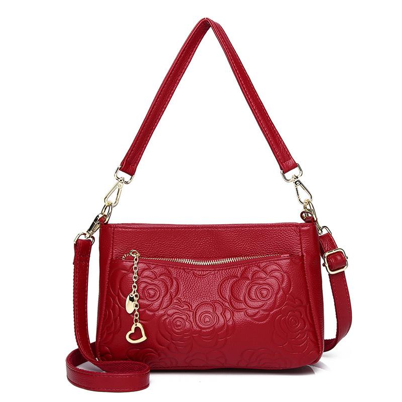 Echtes Leder Damentasche Feiya Lederwaren Erste Schicht Rindsleder Modische Rose Geprägte Einzelne Schulter Umhängetasche Tragbare Kleine Quadratische Tasche