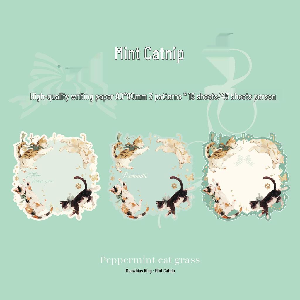 Moyan Möbius Strip Cat-Themed Embossed Sticky Notes: 3-Pack Korean Style, Irregular Shape