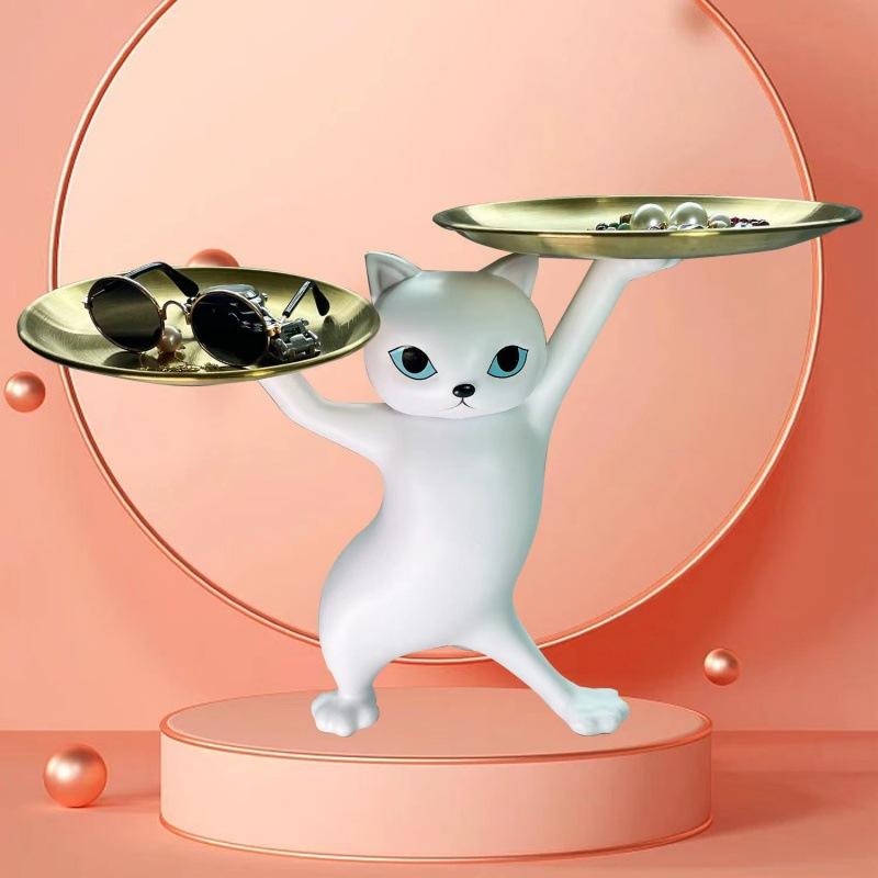Cartoon Resin Cat Tray Statue - Entryway Desk Decor With Storage, Whimsical Key Candy Dish, Perfect Home Office Gift