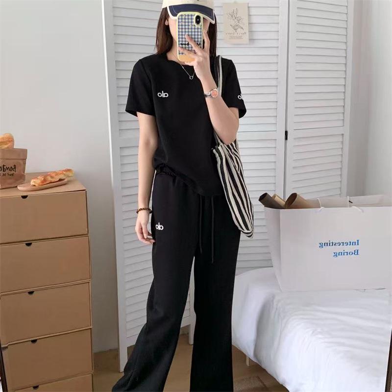 Korean Style Embroidered T-shirt & Wide-Leg Pants Two-Piece Set - Women's Summer Fashion Sportswear