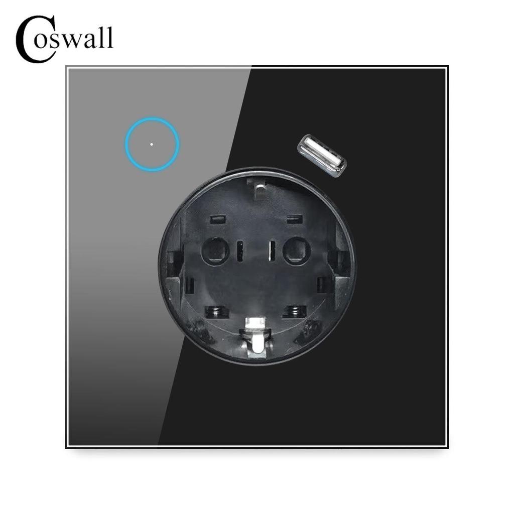 86 Type European WiFi Smart USB Socket with Tempered Glass - Compatible with Google Home & Alexa