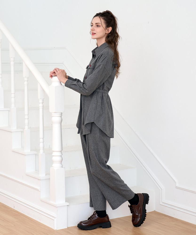 L By L Wool Grey One-Pintuck Pants