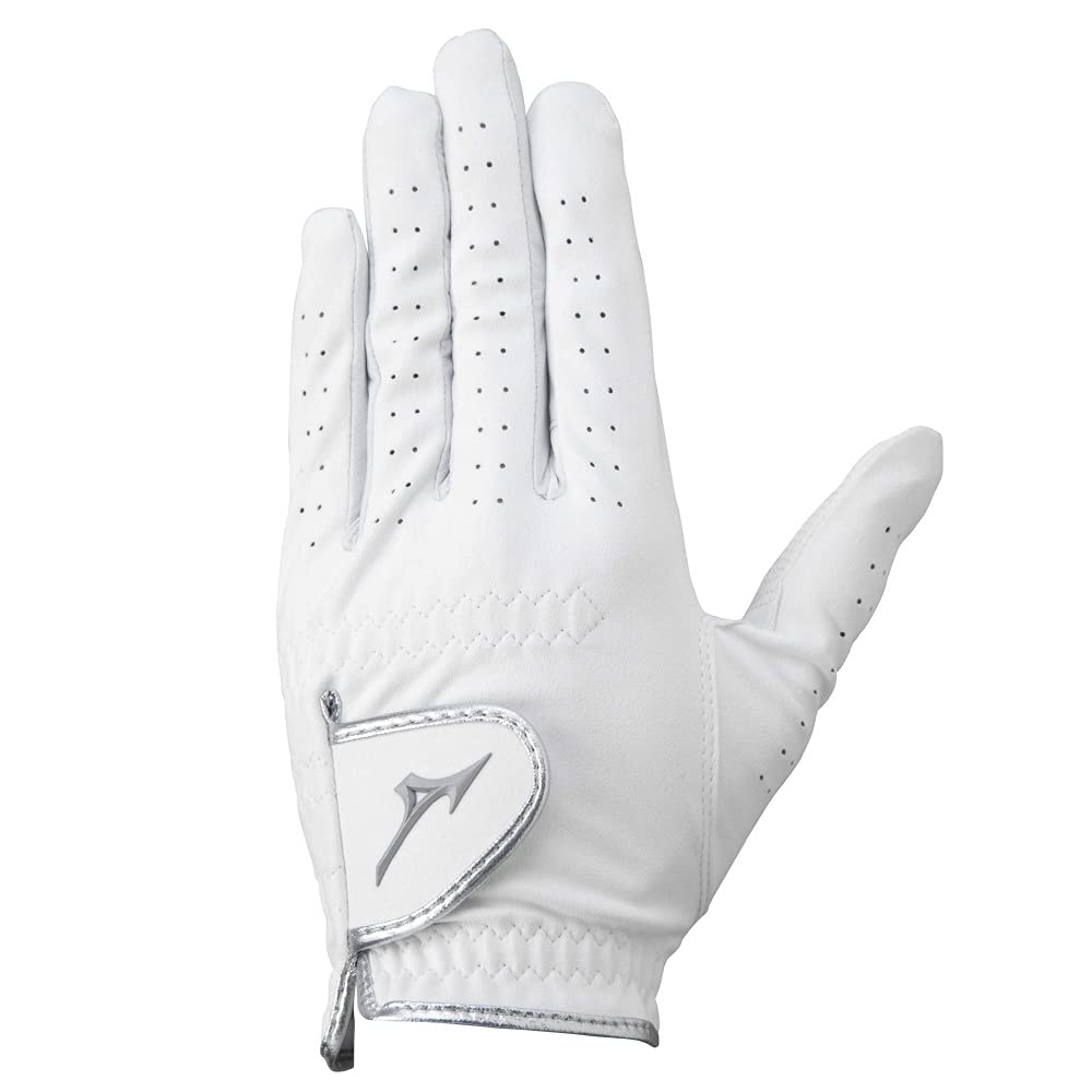 MIZUNO Mizuno Musou Golf Synthetic Leather and Synthetic Leather 5MJML151 Men's Gloves, Left-Handed, Palm Sheepskin, Back (Suede), White, 22cm,