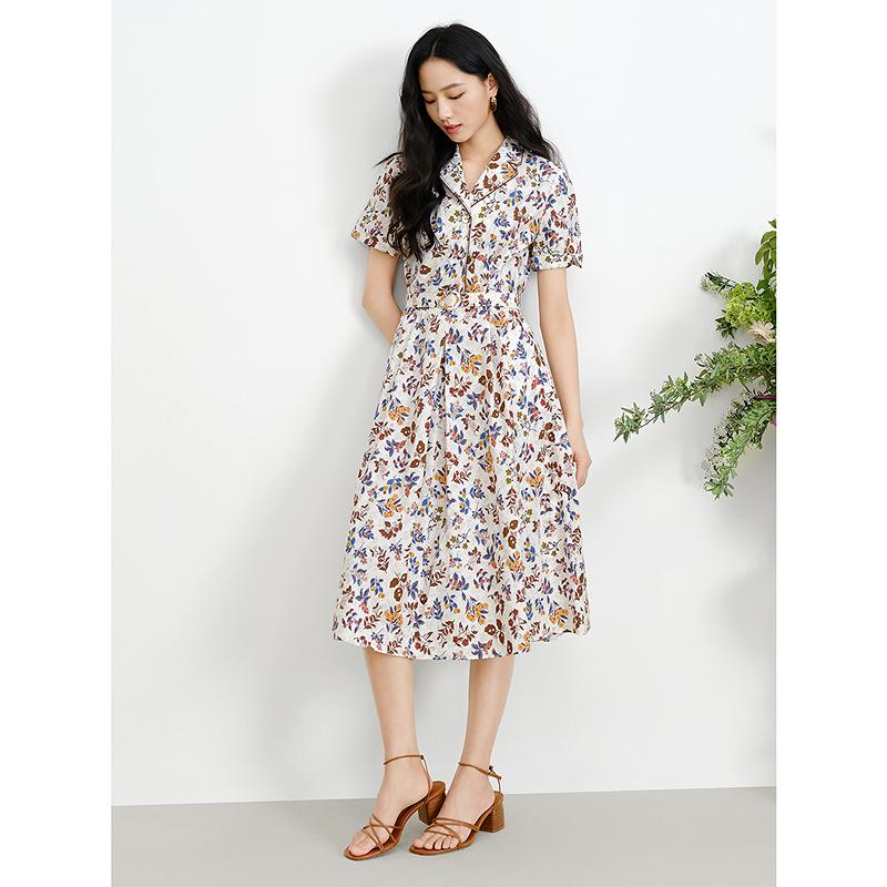 JUZUI Retro Countryside Floral 100% Cotton Dress for Women 2025 Summer Collection