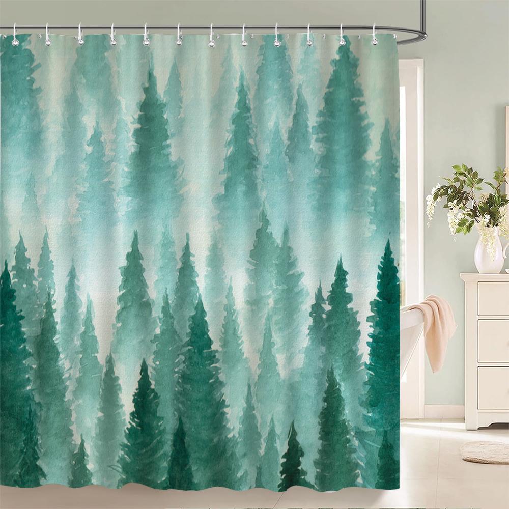 Nordic Forest Tree printing Shower Curtain, Plant leaves pattern Waterproof Fabric Machine Washable for Bathroom Bathtub Decor