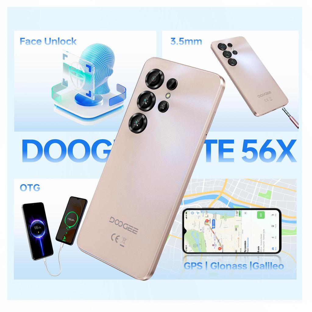 DOOGEE Note56X Android 16 Cell Phone Unlocked 6150mAh Battery, 24GB+64GB/TF 2TB Smartphone, 6.56" Screen, 4G Dual SIM Phone, 8.45mm Ultra-Slim/GPS/OTG
