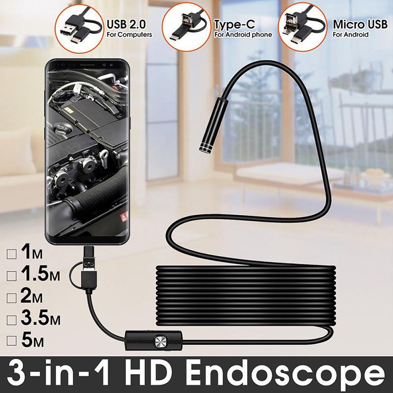 3 In 1 Usb Type-C Endoscope Inspection Borescope 5.5/7/8Mm Lens Hd Camera Ip68
