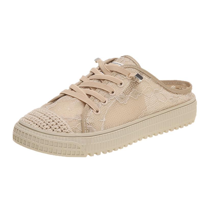 

Модные Баотоу на толстой подошве, соломенные кружевные рыбацкие полушлепанцы для женщин для ношения на улице, лето 2024, корейские ленивые сетчатые сандалии 40 абрикосовый