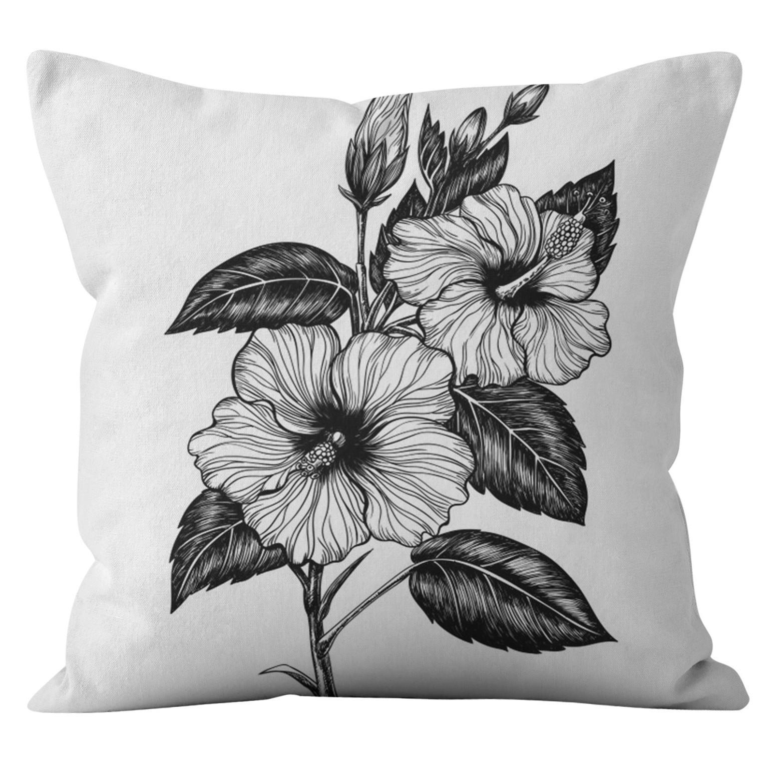 

New Black And White Flower Cotton Linen Pillow Cover Home Sofa Pillow Office Car Cushion Cover Premium Durable 45*45cm