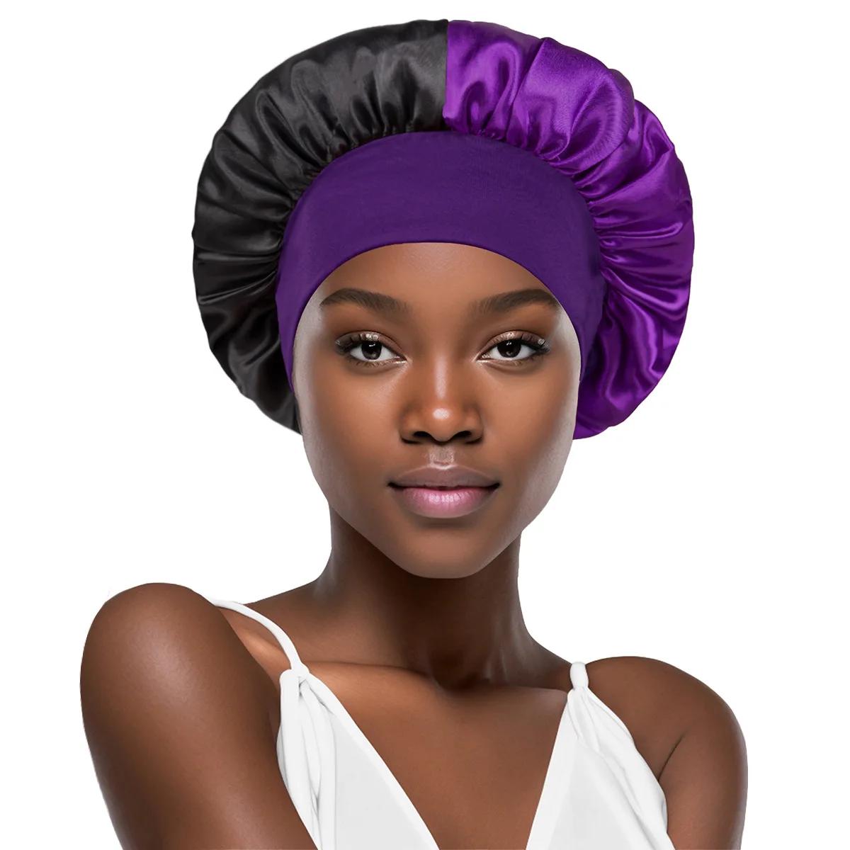 

Fashionable Wide-brimmed Color-block Sleep Cap Ladies Elastic Chemotherapy Cap Dual-color Patchwork Hair-protecting Washing