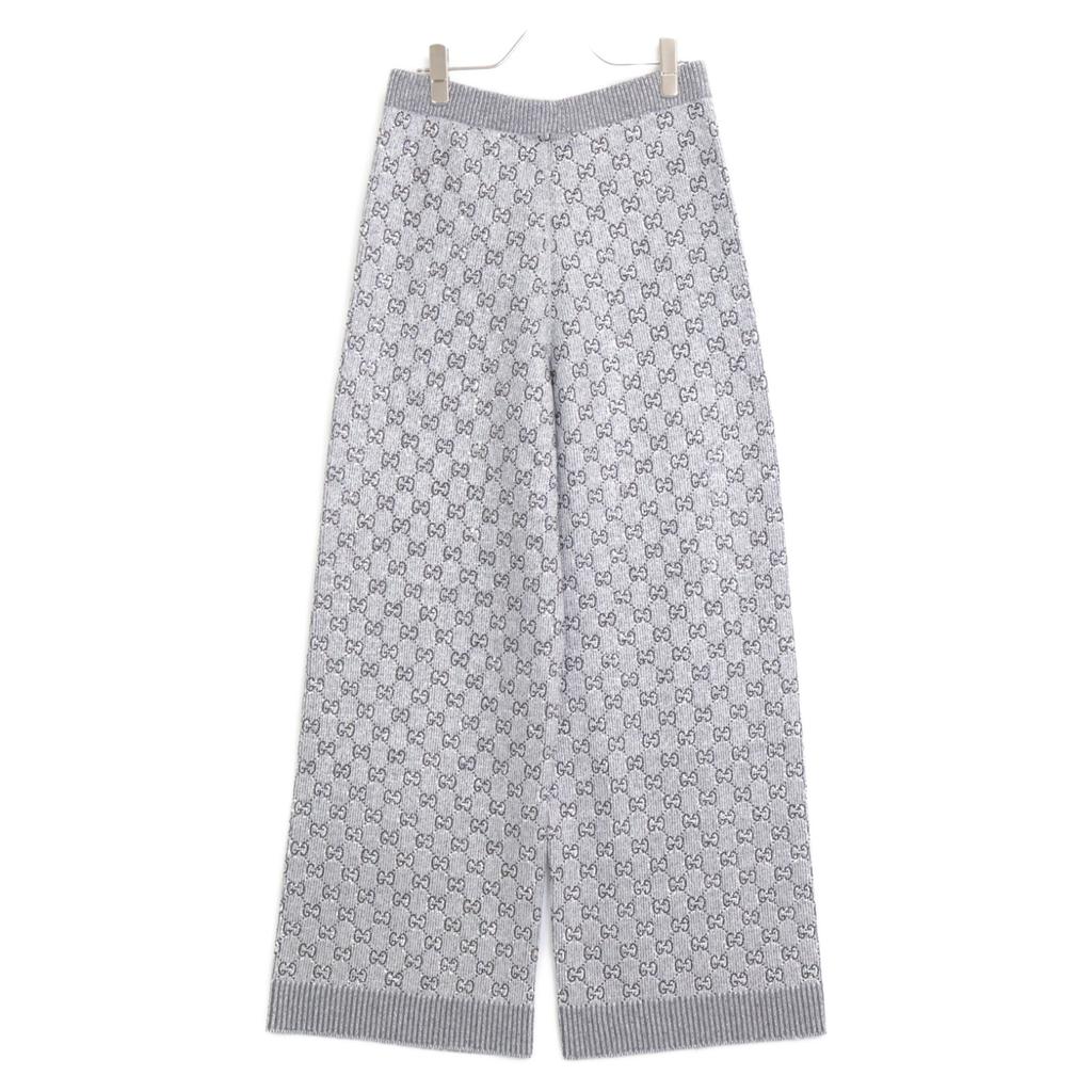 Gucci Domestically Authorized 813719 25th Cruise Rhinestone GG Embroidered Wool and Cashmere Knit Pants Bottoms S SilverUsed