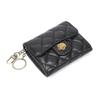 Women's Genuine Lambskin Camellia Coin Purse: Diamond Stitch, Multi-Card Slots, Small Retro Wallet