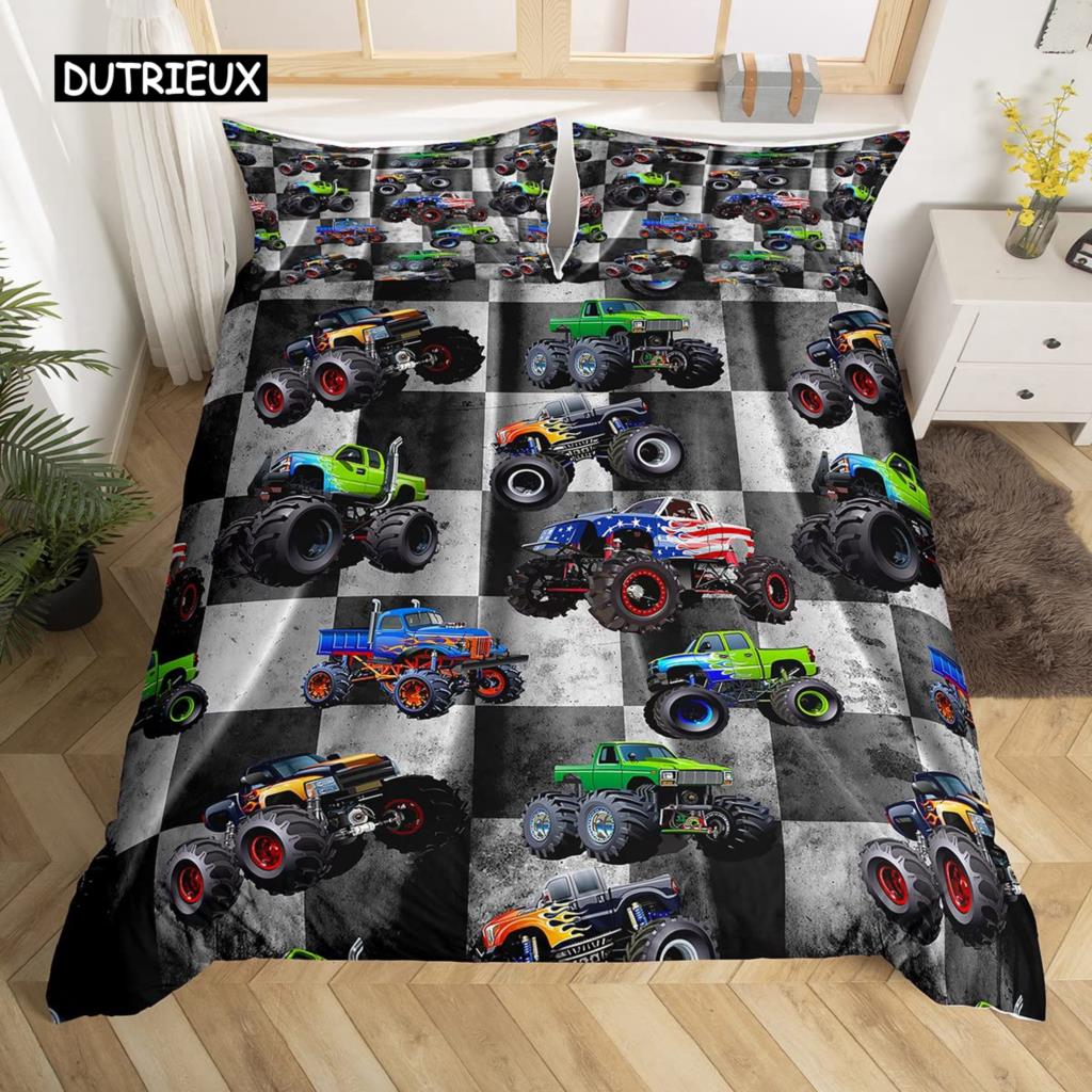 LKW Bagger Bettbezug Set Queen Size für Kinder Kinderzimmer Cartoon Traktor Baufahrzeug Konstruktionsthema Bettwäscheset