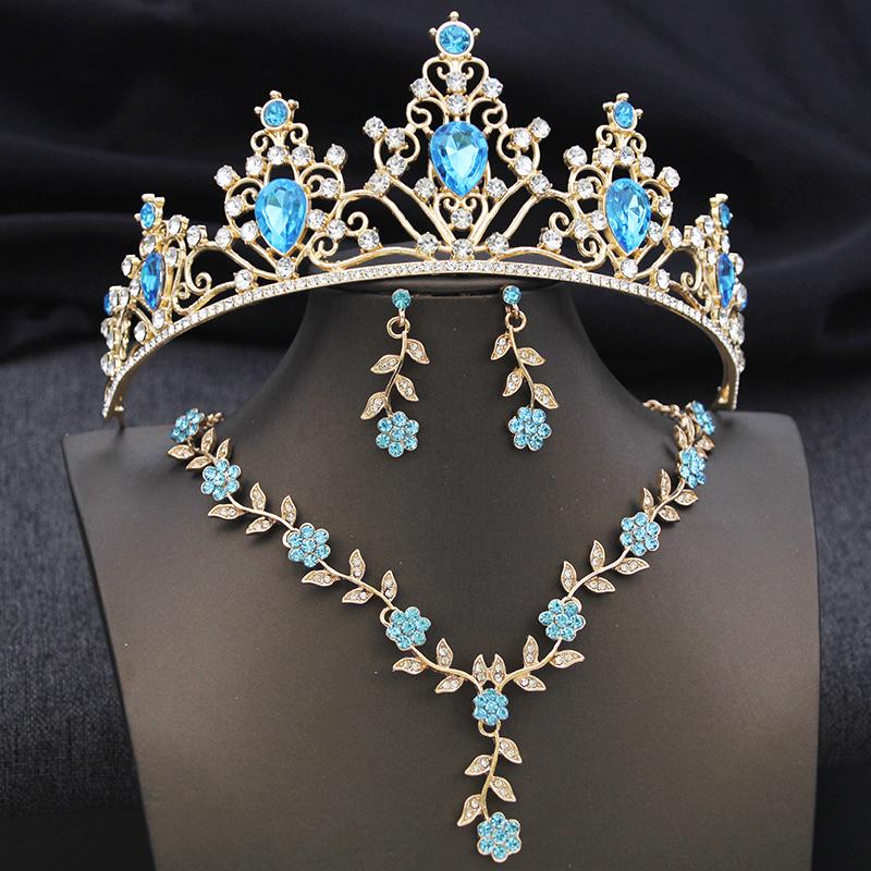 3Pcs Crown Bridal Jewelry Sets for Women Princess Tiaras and necklace earrings Prom Birthday Wedding Tiaras and Crowns Set