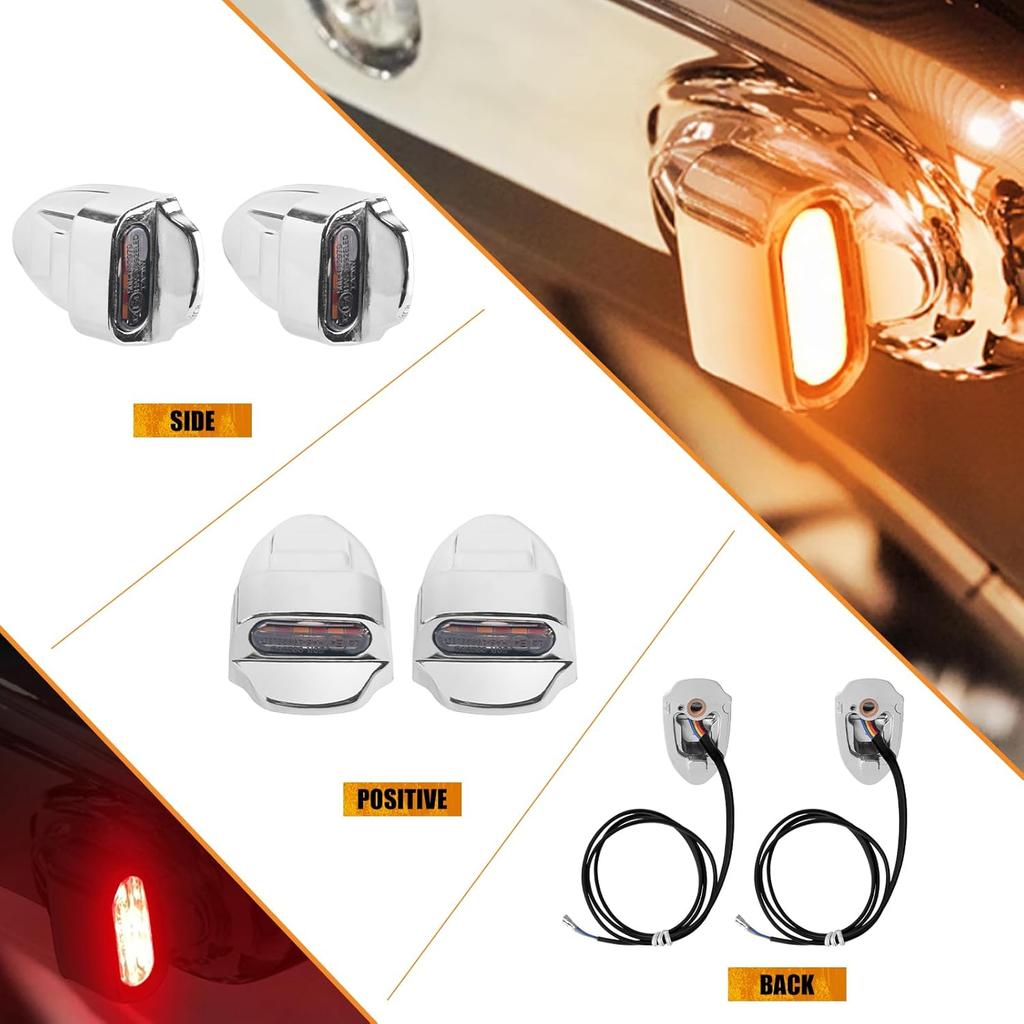 Mini LED Blinklys Baklys Bakindikatorer Passer til Harley Dyna 2000–2017 Softail 2000–2025 (Chrome)