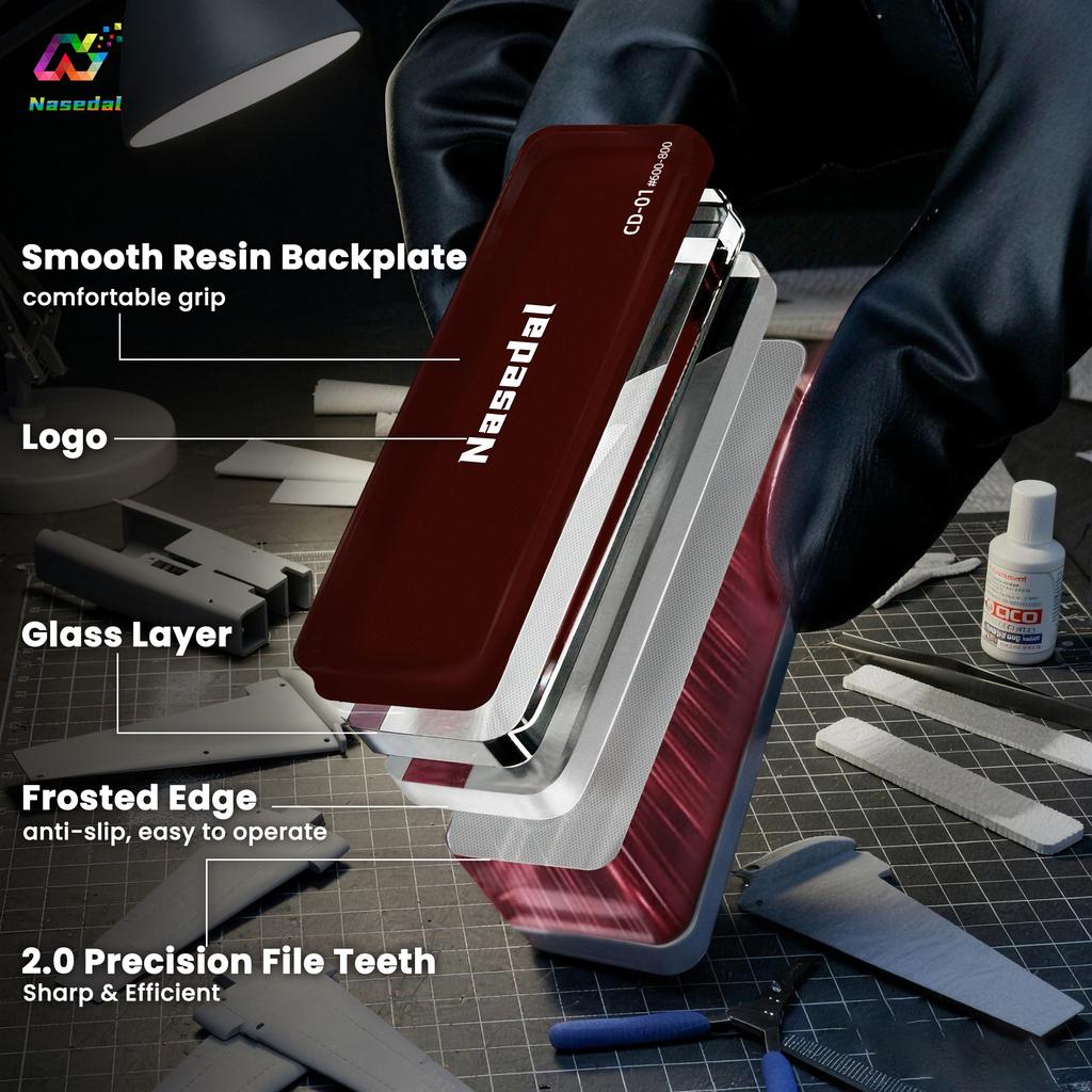 Nasedal Glass File Updated 2.0 Washable for Gunpla Scale Model DIY Nub Mirror Polishing Small Flat Surface Sanding Tool #600-800