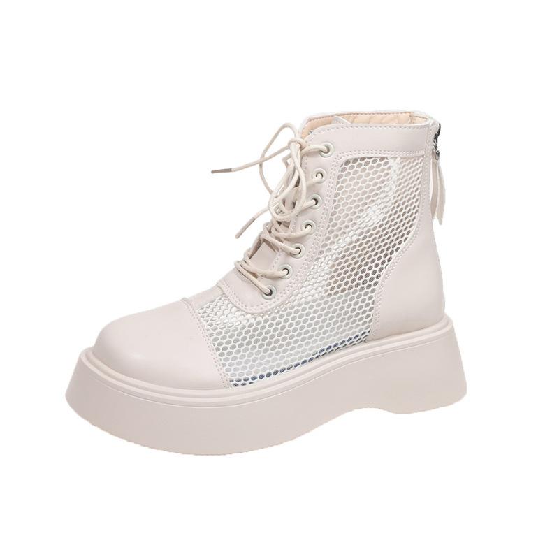 Mesh 2025 women's net boots hollow and thin new soft leather muffin breathable short boots season thin Martin boots summer thick sole