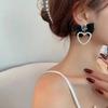 Vintage Charme Schwarzer Schleifenknoten Steckerohrring für Damen Korea Mode Kristallperlen Schleife Herz Ohrringe Party Schmuck Zubehör
