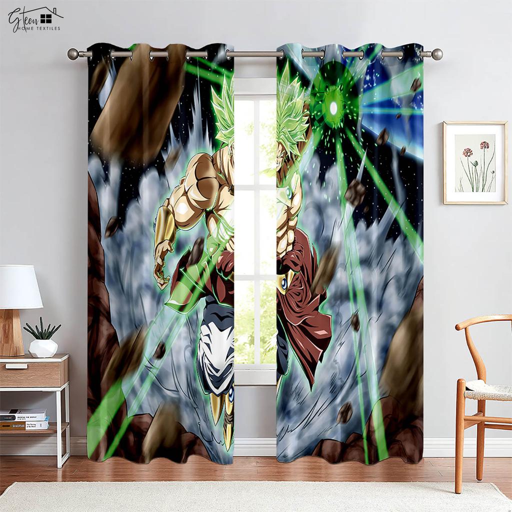 2 Pieces Anime Cartoon Printed Curtains Polyester Fiber Machine Washable Bedroom Study Kids Room Decorative Curtains