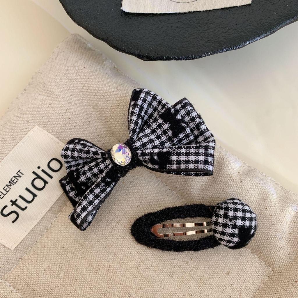 Korean Black Fabric Flower Bow Hairpin for Girls - Autumn/Winter