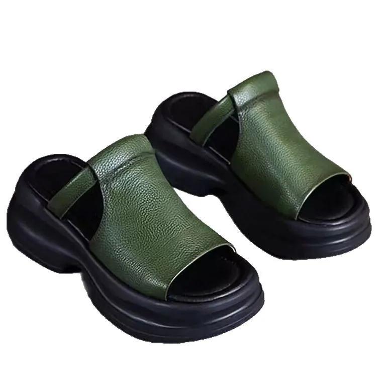 Fashion Wearing half slippers for women  height increasing fish mouth sandals  2025 summer new versatile mom shoes