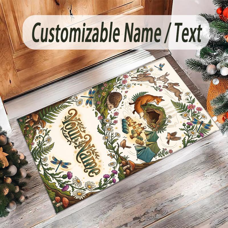 Forest Theme Crystal Velvet Floor Rug Personalized Custom Name Text Warm Carpet Home Decoration