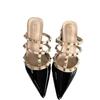 Baotou Pointed Half Slippers Women's 2025 Summer New French High-end Rivets Cool Thick Heel Half Tray Fashion Sandals