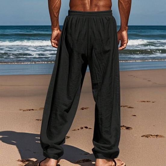 Men Casual Pants Drawstring Waist Pants Loose Fit Straight Leg Summer Trousers for Yoga Holiday Beach