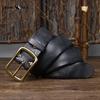 Men's Genuine Leather Belt Retro Distressed Pleated Copper Buckle Korean Style Casual Jeans Belt