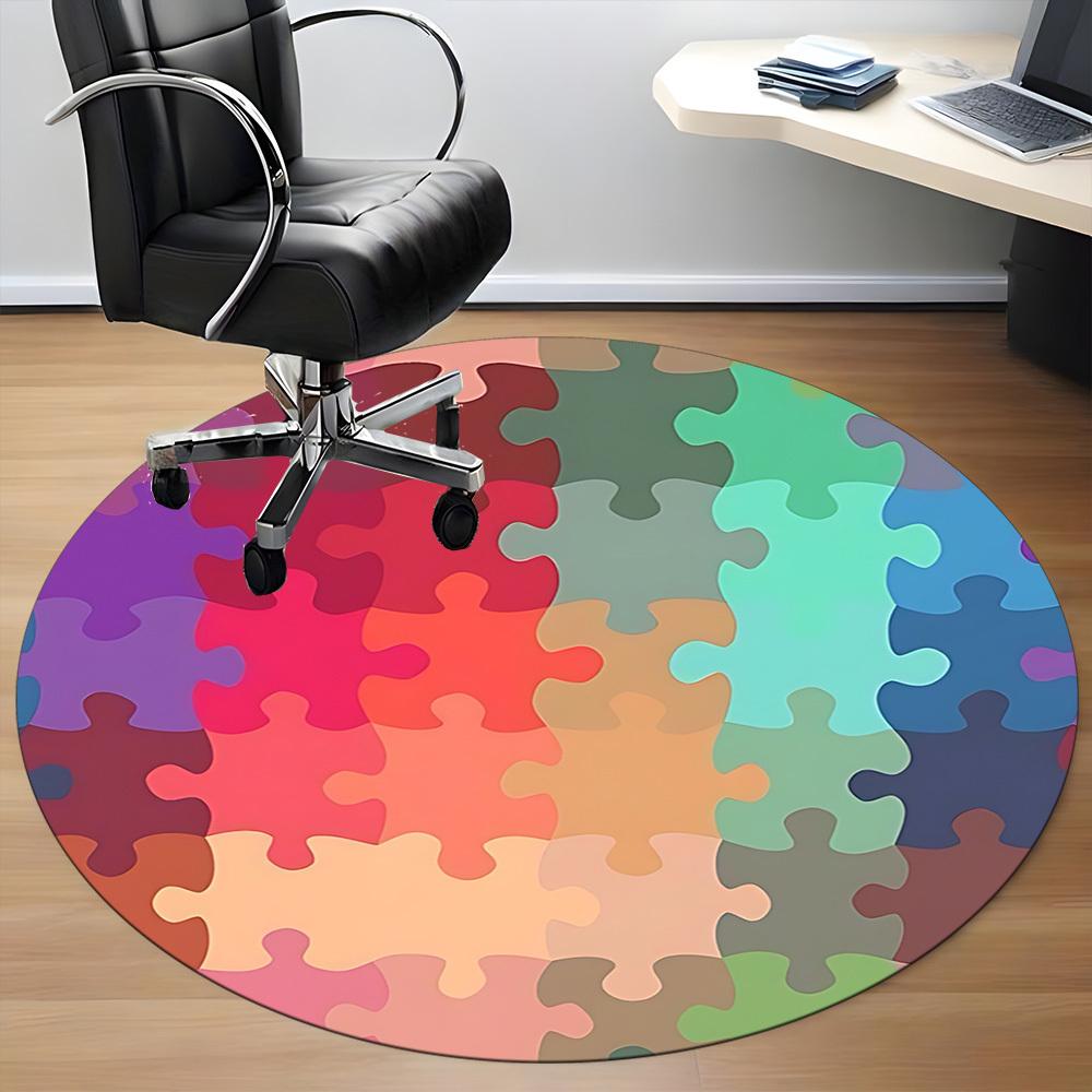 1pc Puzzle Pieces Chair Carpet for Office, Round Non-Slip Durable Large Size Office Carpet, Suitable for Office, Beautiful Decoration