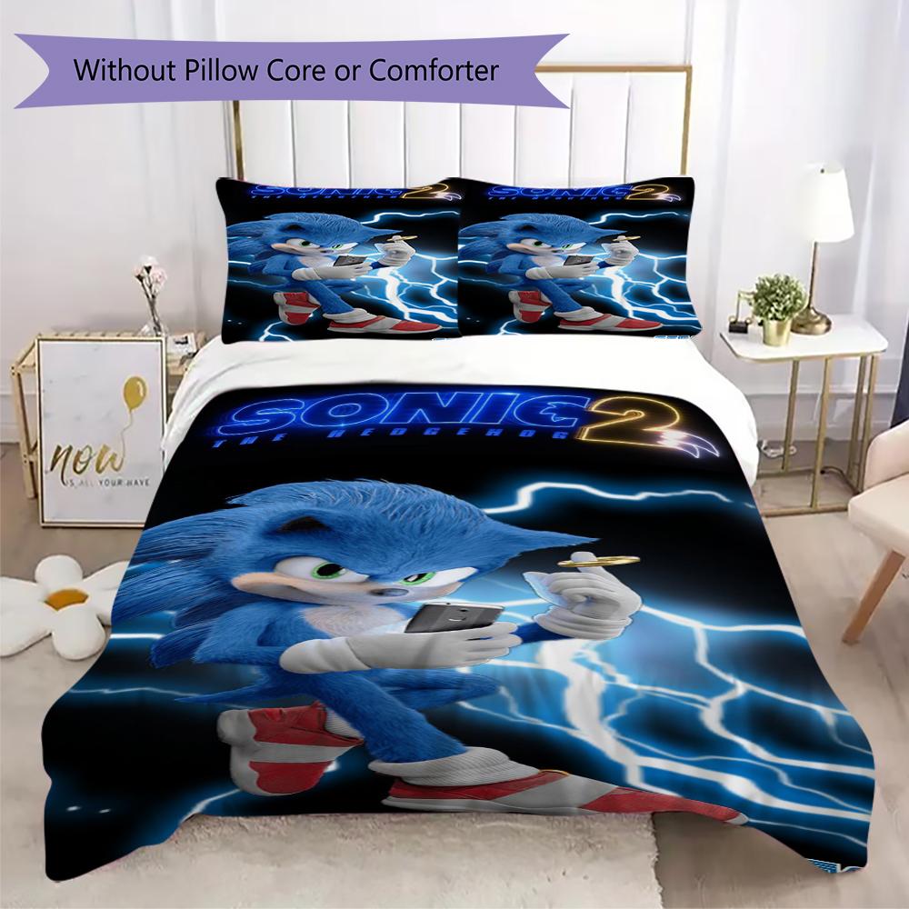 Neon City Sonic Threepiece Set Without Core 1 Duvet Cover 2 Pillowcase Without Core Bedding Set Christmas Birthday Gift