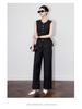 Elegant Silver Buckle Vest & Commuter Wide-Leg Pants Set for Women - Autumn Collection