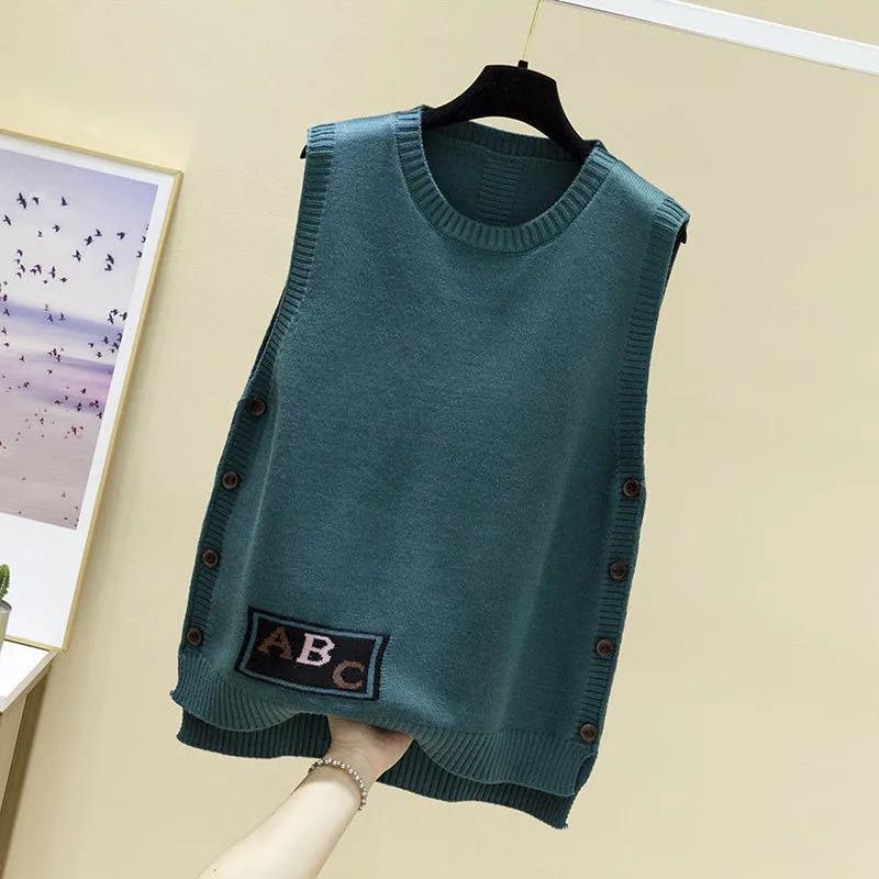 Women Loose Fit Knitted Waistcoat Vest Spring and Autumn Knit Sweater Outer Wear Hedging Waistcoat Loose Sweater