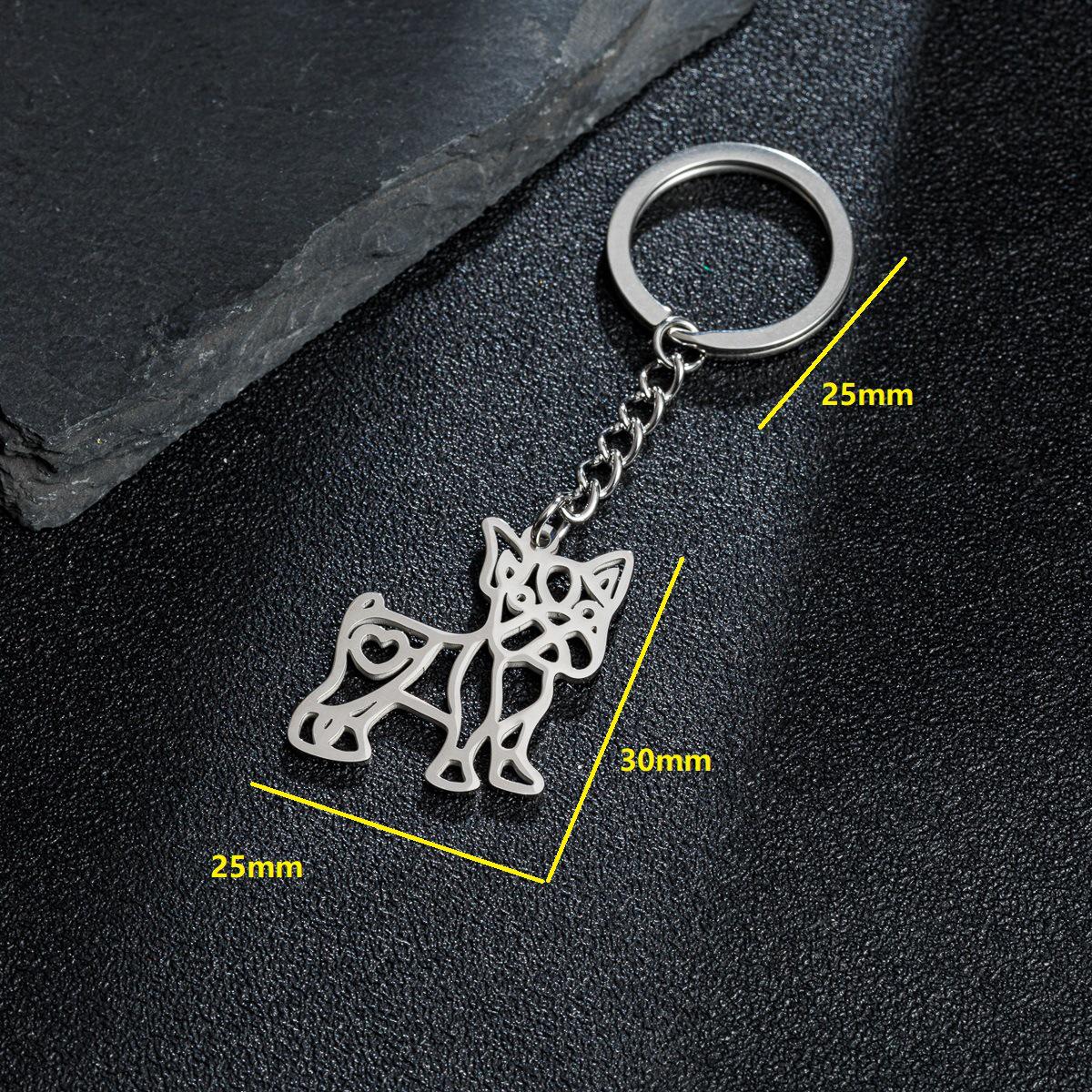 Cartoon Pet Dog Keychain with Geometric Heart Pendant