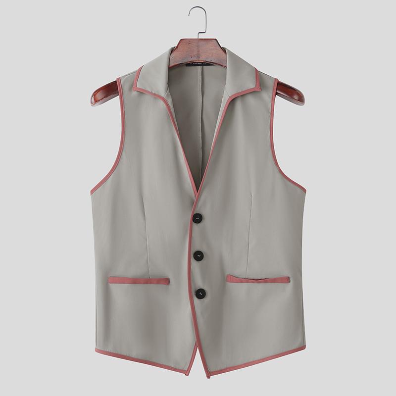 INCERUN Men Casual Lapel Neck Sleeveless Stitching Thin Waistcoat Tops