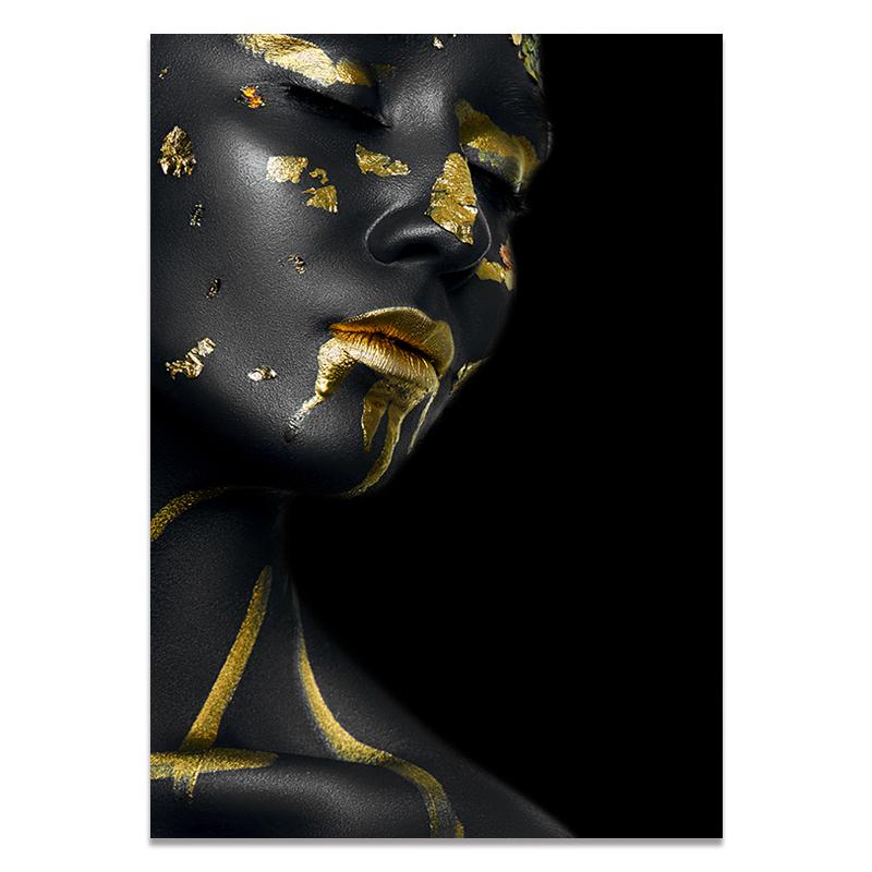 Frumoasă femeie neagră și aurie pictură pe pânză modă poster de artă africană Cuadros imprimare artă de perete pentru decorarea camerei de zi