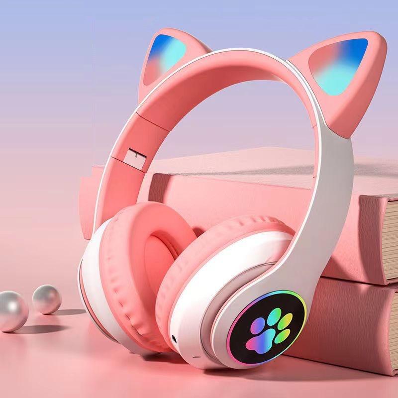 STN-28 Luminous Cat Ear Wireless Bluetooth Headset with Heavy Bass, Over-ear, Sport & Card Slot