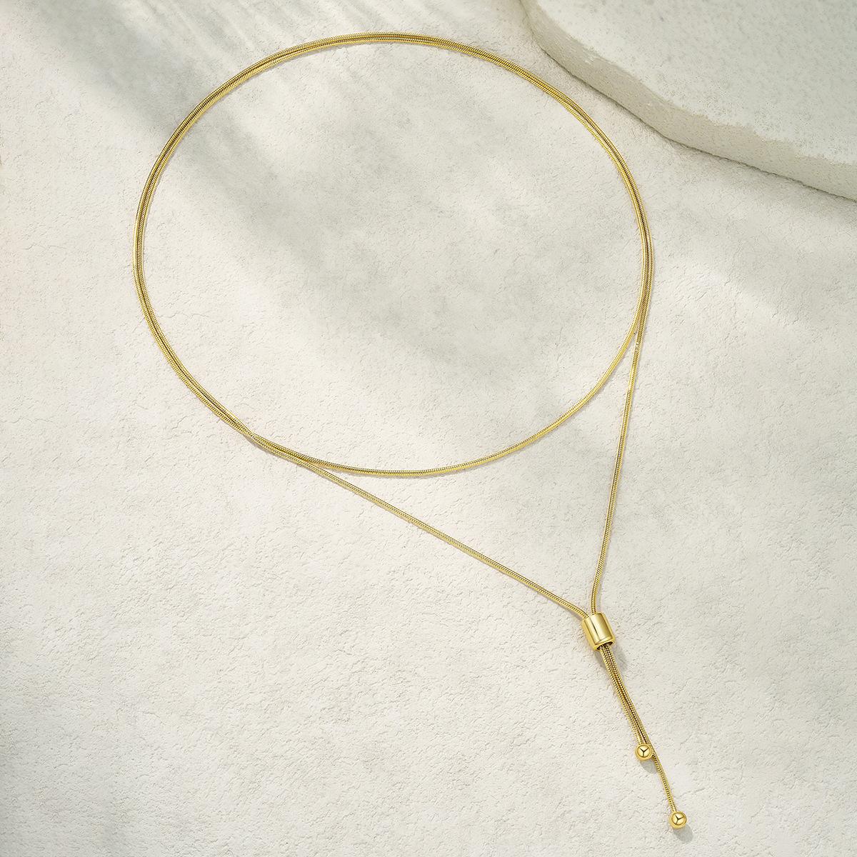 Light Luxury Golden Adjustable Snake Bone Chain Necklace Women s Sporty Sweater Chain Stainless Steel Pull Stacked Collarbone 18inches&14K золотой