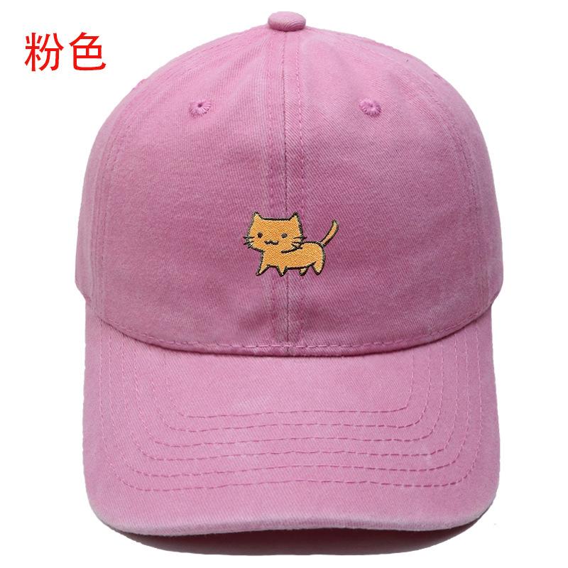 New cartoon cute cat embroidery washed retro baseball cap men's and women's casual outdoor sunshade cap