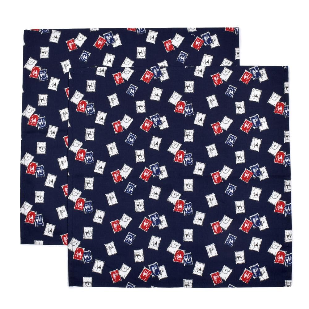 

LAURA ASHLEYCOLORFUL CANDY STYLE Lunch Cloths and Napkins (45cm x 45cm) Set of 2 for Boys, Square, with Stamps (Navy) - Colorful Candy Style