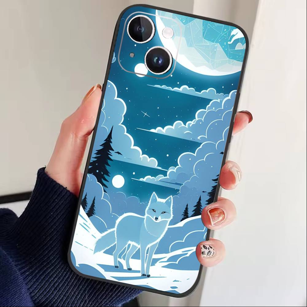 Starry Night Whimsical landscape Phone Case For iPhone 16,15,14,13,12,17,Pro Max,Plus Silicone Black Case