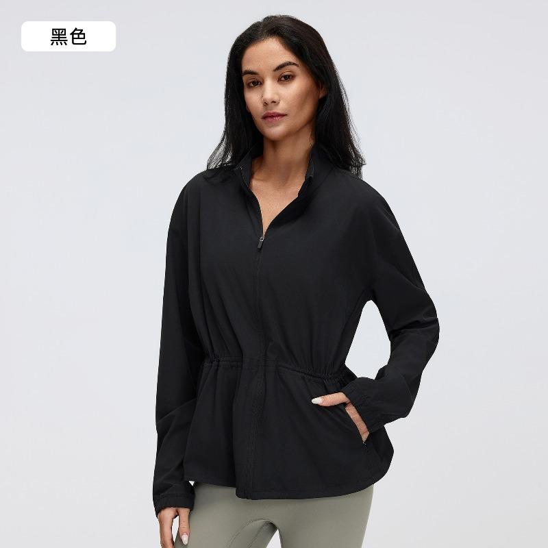 New drawstring waist stand-up collar jacket top casual loose versatile yoga fitness sports jacket