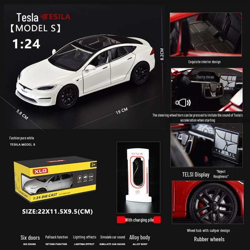 1:24 Tesla Alloy Car Model Simulation Toy - New Energy Vehicle for Kids