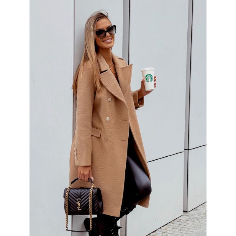 2026 Spring Double-Breasted Mid-Length Woolen Coat for Women S хаки