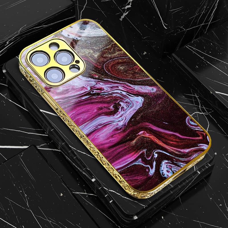 Exquisite Marble Patterned Phone Case For iPhone 17 16 15 14 13 12 11 18 Pro Max with Vivid Hues and Gold Accents for Luxe Style