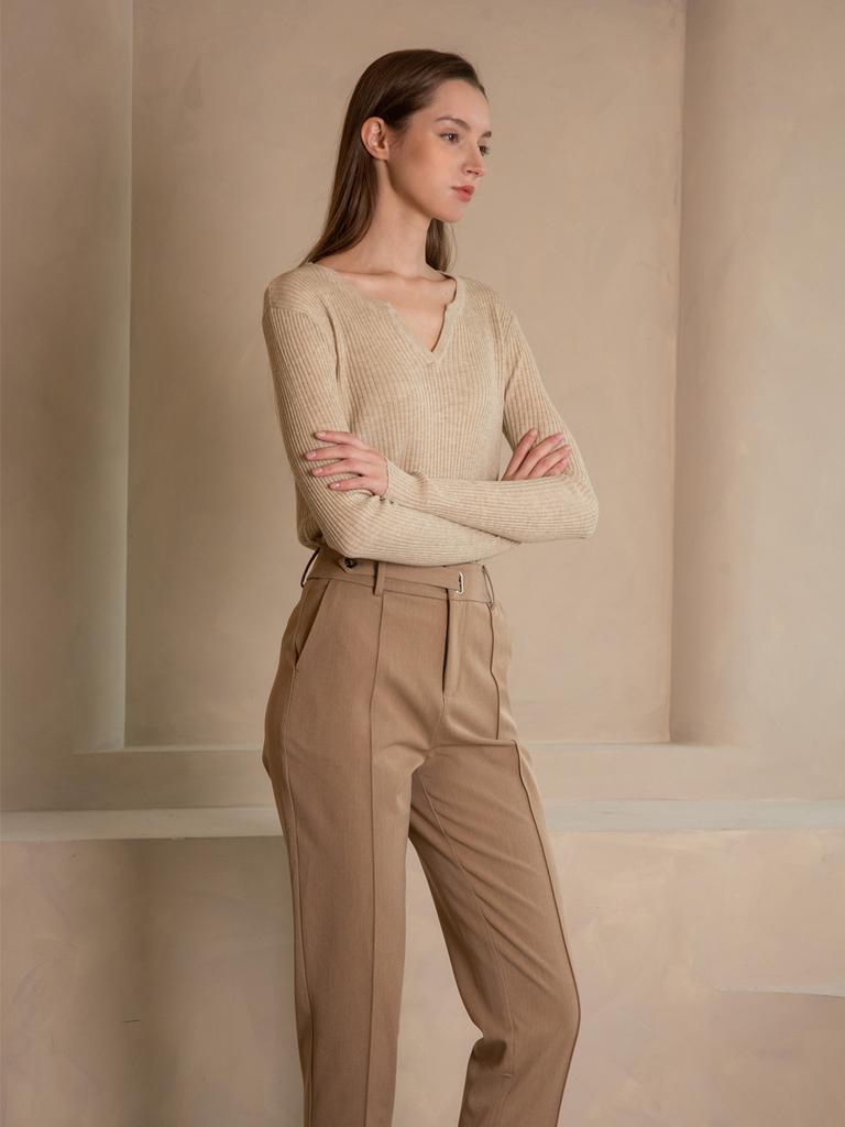 WEDNESDAY DELIGHT Wed Belted Straight Trousers_Brown