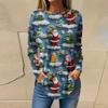 Tee Shirts For Women Casual Round Neck Long Sleeve Shirts Christmas Printing Top Pullover