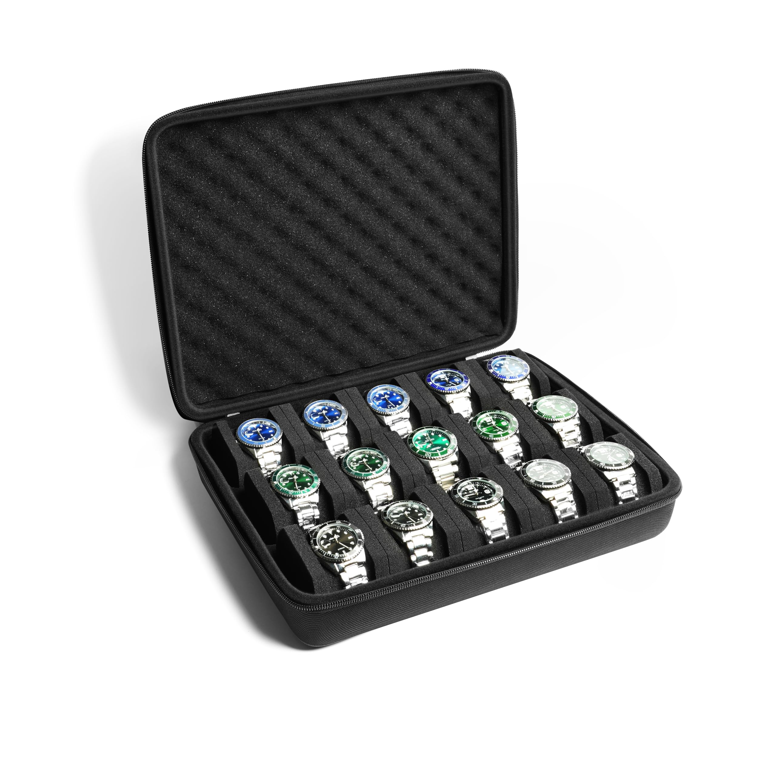 

Футляр для 15 часов, дорожная сумка для хранения часов с жесткой крышкой и специальной губчатой подушкой для маленьких и больших часов, часов для дайвинга и спортивных часов