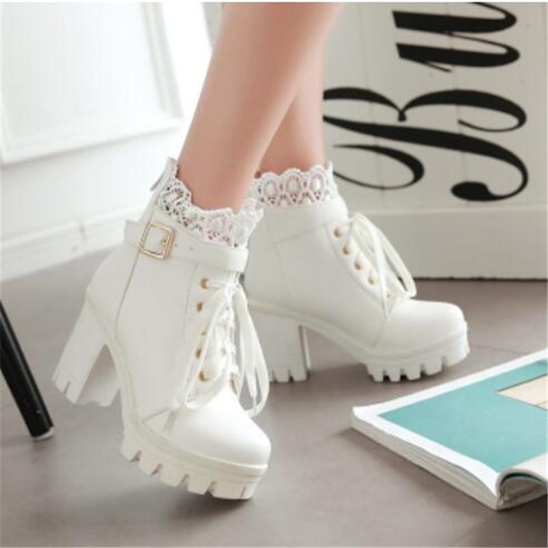 Women's Ankle Boots Thick Heel Lace Up Women Boots Winter Thick Warm Ladies Snow Boots Solid Color Versatile Platform Sexy Botas